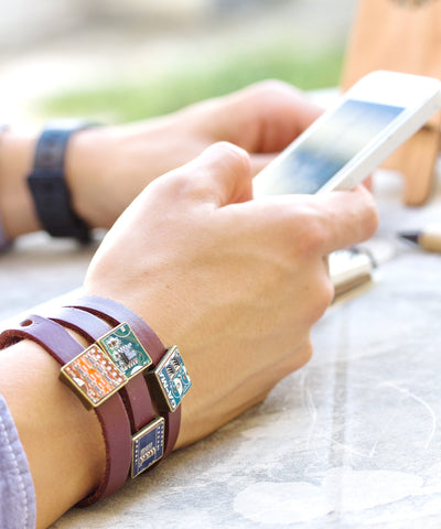 Wrap leather bracelet with circuit board beads