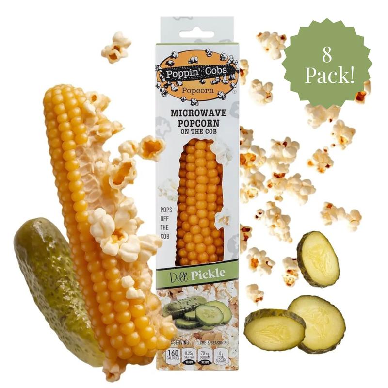 Poppin' Cobs Microwave Popcorn with Dill Pickle Seasoning (Pack of 8)