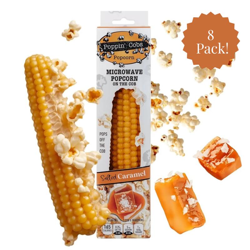 Poppin' Cobs Microwave Popcorn with Salted Caramel Seasoning (Pack of 8)
