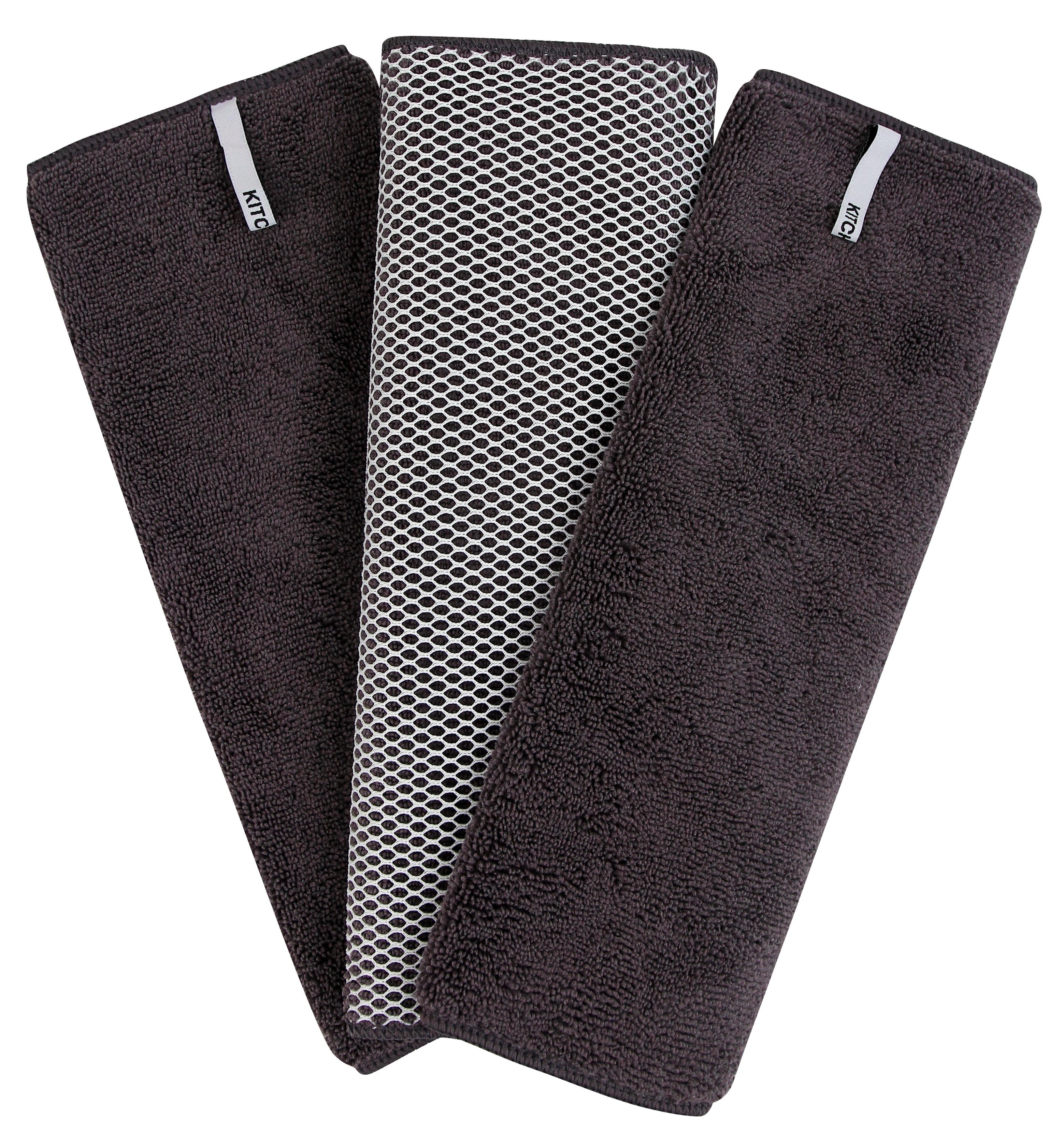 Microfiber Dish Cloths with Mesh Scrub, 3 Pack, Charcoal
