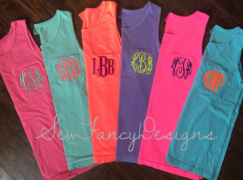 Comfort Colors Monogrammed Pocket Tank Tank Top Sew Fancy Designs