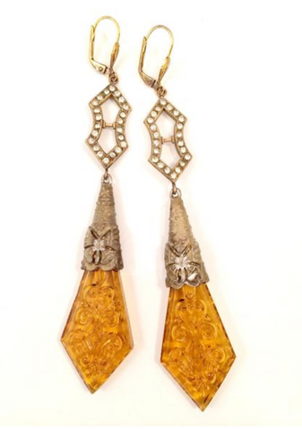 Art Deco Glass Earrings Vintage Jewelry