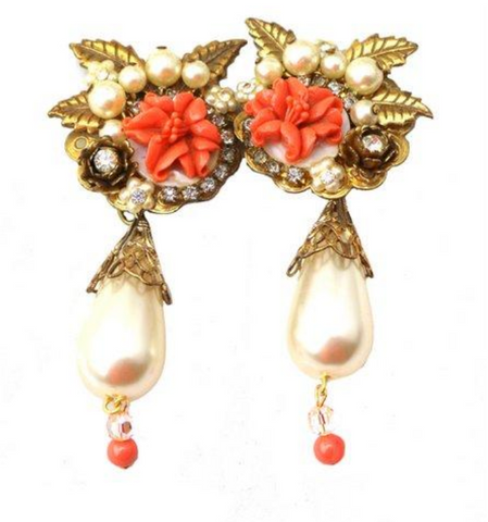 Sugar Gay Isber Pearls Coral Dangling Earrings Vintage Jewelry Bijoux online shopping ta;lingfashion