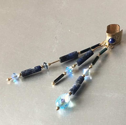 Lapis Lazuli Ear Cuff Vintage Jewelry Bijoux online shopping talkingfashion