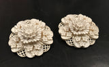 White Floral Clip on Earrings Molded Flowers Dimensional Garden Vintage Jewelry