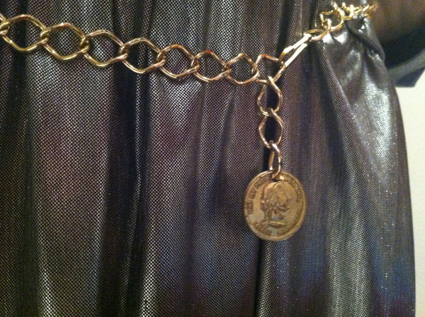 Golden Coin Charm Chain Link Metal Belt Vintage Accessories