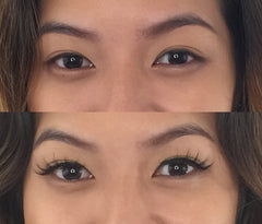 Before and After applying False Eyelashes