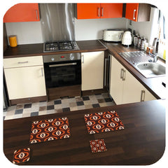 Customer photo - Brown 70s Op Art placemats and coasters in retro kitchen | The Inkabilly Emporium