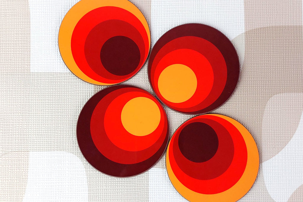 70s Circles Coasters by Inkabilly on a textured retro surface