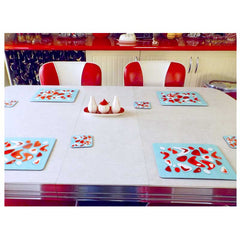 Customer photo - Atomic Boomerang Placemats and coasters in 50s style kitchen | The Inkabilly Emporium