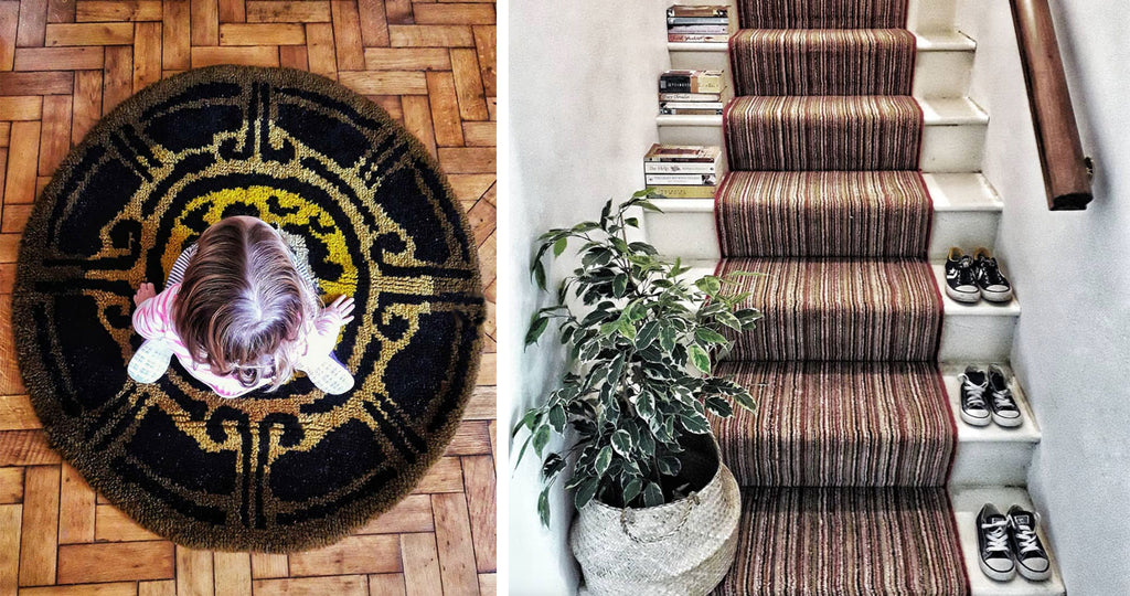 Inkabilly Blog House Tour: Aisling’s Eclectic Shack - vintage rug on parquet floor and stairs