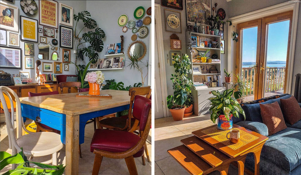 Inkabilly Blog House Tour: Aisling’s Eclectic Shack - seating areas with mid century teak furniture