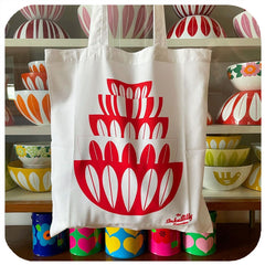 Cathrineholm tote bag with cathrineholm lotus bowls and vintage pyrex - customer photo | The Inkabilly Emporium
