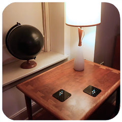 Customer photo - Art Deco Coasters on vintage side table with lamp | The Inkabilly Emporium