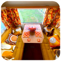 Customer photo - 1970s style Op Art Placemats and Coasters in Vintage caravan | The Inkabilly Emporium