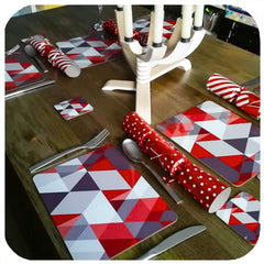 Customer photo - Scandi Geometric Placemats in red, on Christmas Table | The Inkabilly Emporium