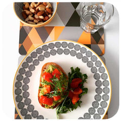Customer photo - Scandi Geometric Placemats on table with plate, glass and bowl | The Inkabilly Emporium