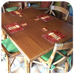 Customer photo - Tiki Placemats and coasters in Tiki themed room | The Inkabilly Emporium