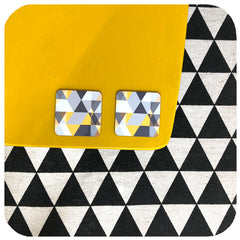 Customer photo - Scandi Geometric coasters on yellow table with geometric rug | The Inkabilly Emporium