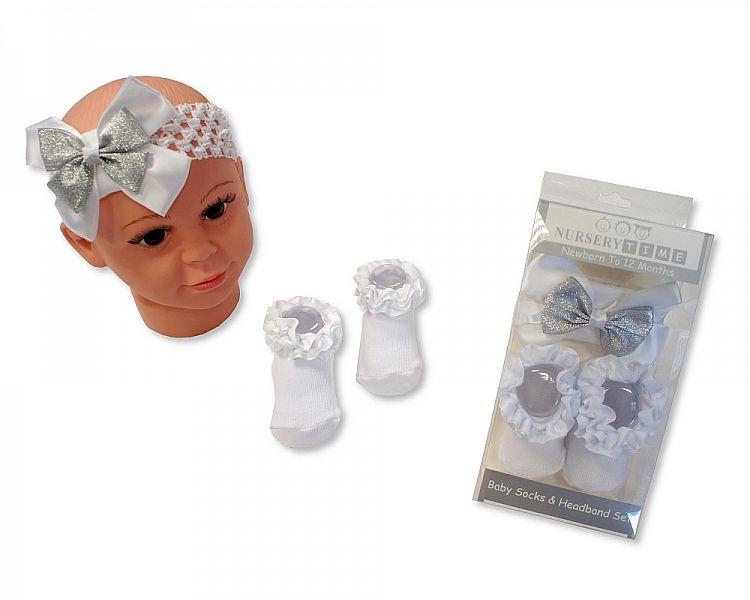 Baby Girls Socks and Headband Set - White (GP-25-0766) - Kidswholesale.co.uk