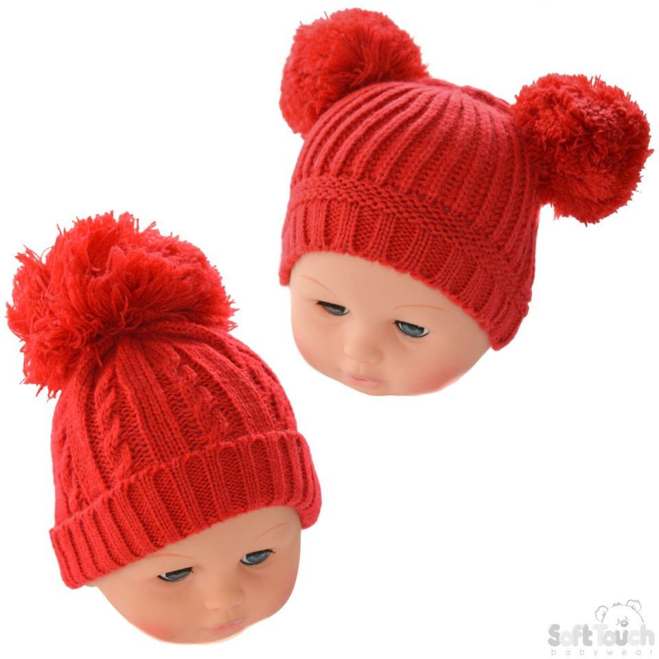 Small Red Pom Pom Winter Hat 0 12m H474 R Sm