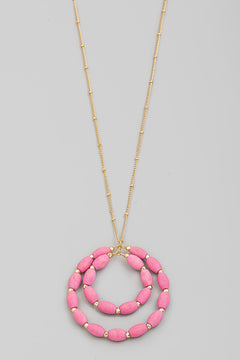 Mauve Pink Circle Pendant Necklace