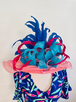 Coral and Blue Derby Hat