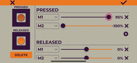 Screenshot of the Smartibot app with a pink circle around the  the M1 slider which has been set to 95% 