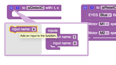 Adding inputs to the 'aiDetect' block