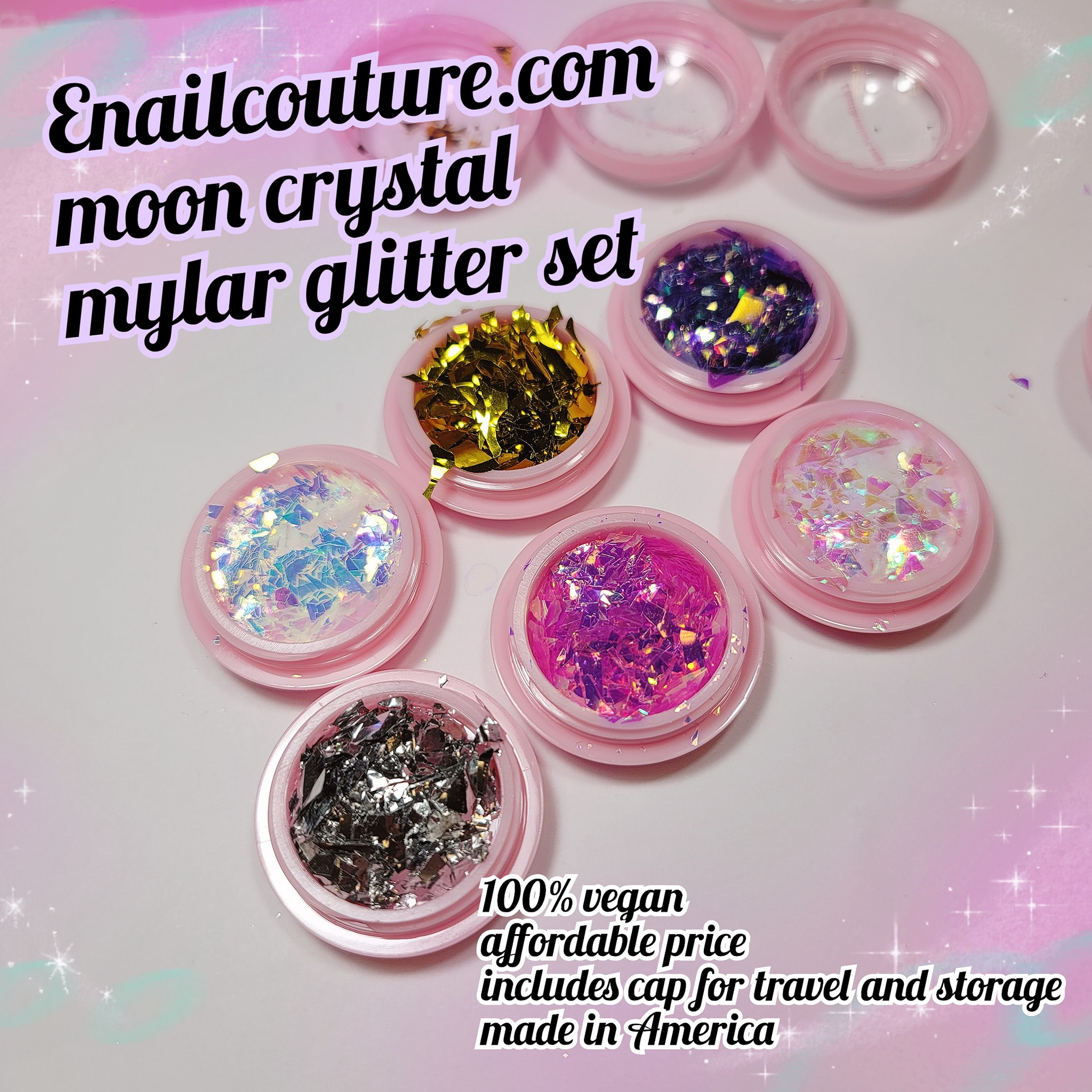 Moon Crystal glitter set (Nail Art Glitter Mylar Slices Irregular Sequins Glass Pieces Foil flakes Decoration Art Set, Nail Art Fragments Nail Foil Art Nail Charms, DIY Manicure Nails Design Flakes Set)