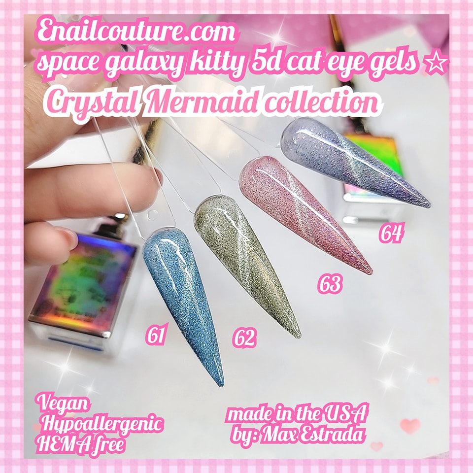 Crystal Mermaid space galaxy kitty gels!~ (jellybean NEW 5d cat eye color gels)(Magnetic Gel Polish Auroras Snowlight Cat Eye Gel Shining Glitter Soak Off UV Gel Polish )