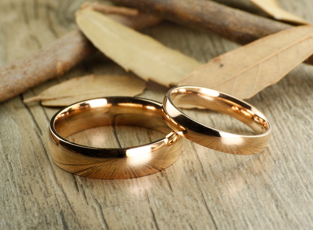 Handmade Rose Gold Dome Plain Matching Wedding Band