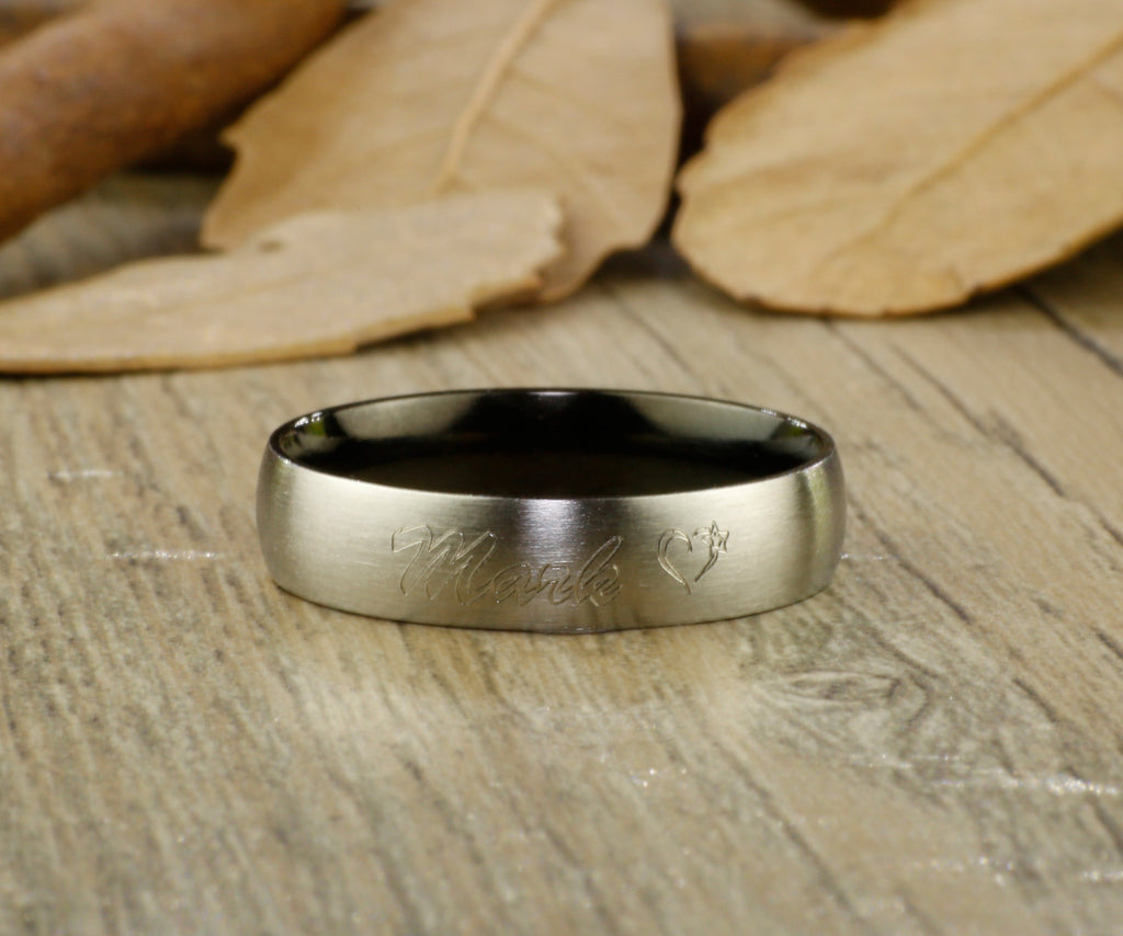 Handmade Black Dome Matte Wedding Bands, Couple Rings Set, Titanium Ri