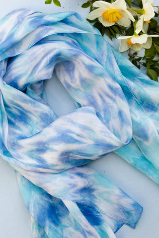 blue and teal silk dyed scarf