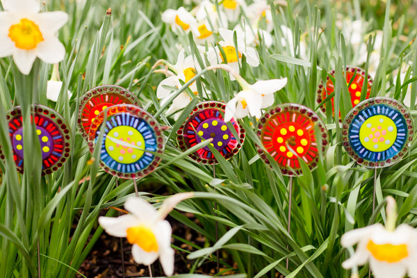 fused glass flower garden stakes