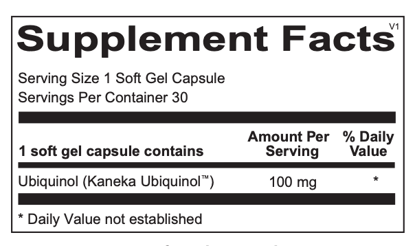 Ubiquinol supplement facts box