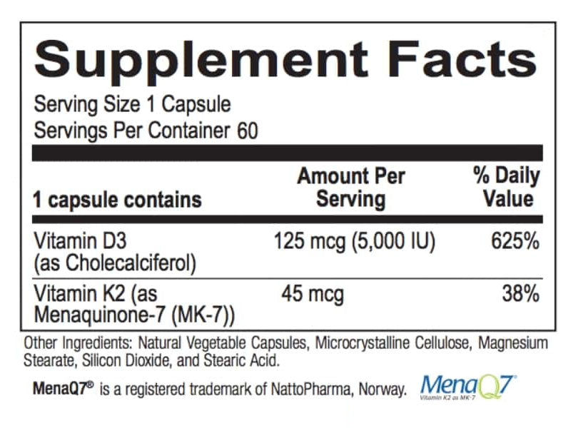 Vitamin K2 + D3 supplement facts box