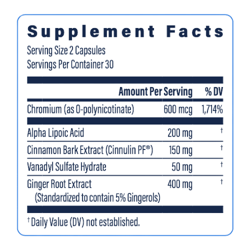 glucose support factors supplement facts box