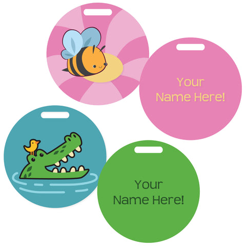 small circle bag tag personalized with child's name