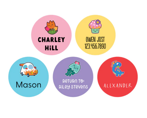 custom circle labels for baby bottles and school supplies