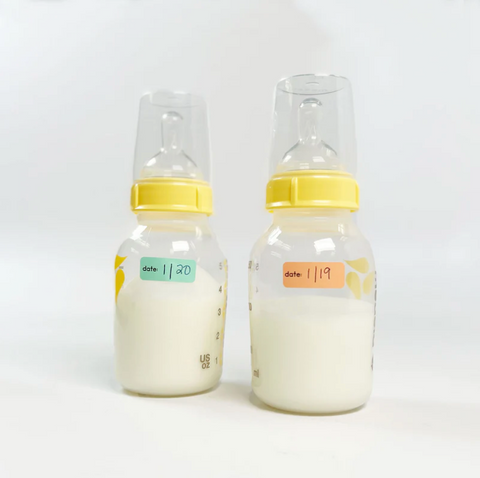medela baby bottles labeled with Date Stickies