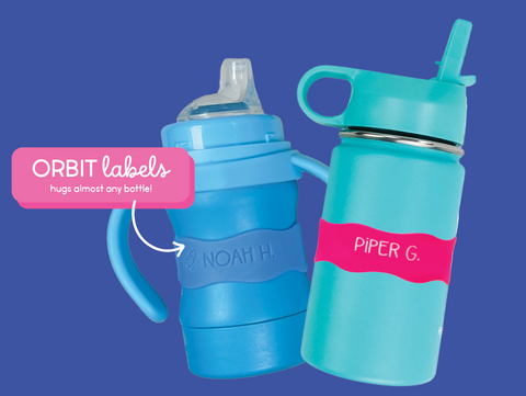 Orbit Labels on sippy cup and water bottle