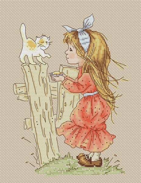 Download Cross stitch pattern A Girl With Kittens - Crossstitchclub