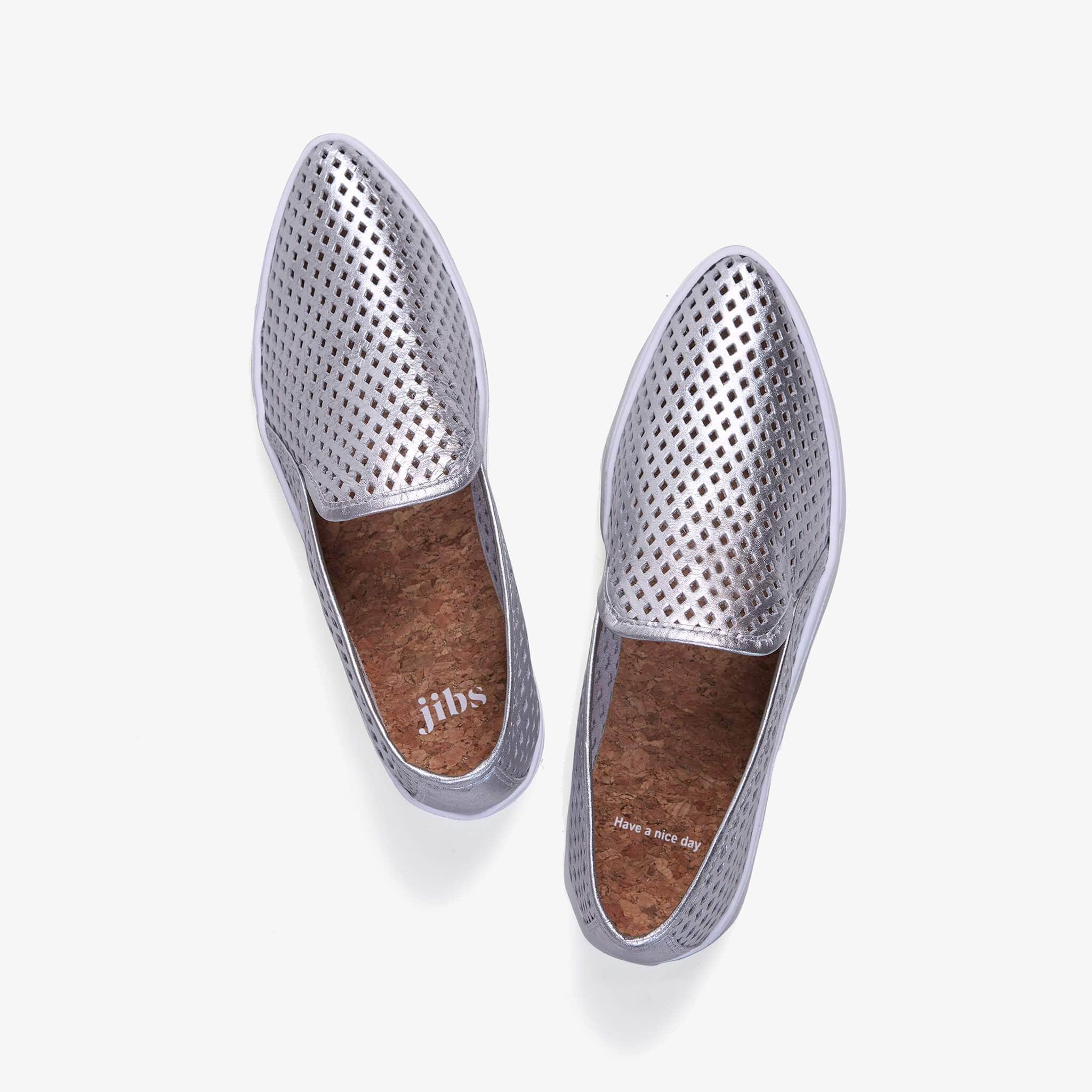 silver leather flat shoes