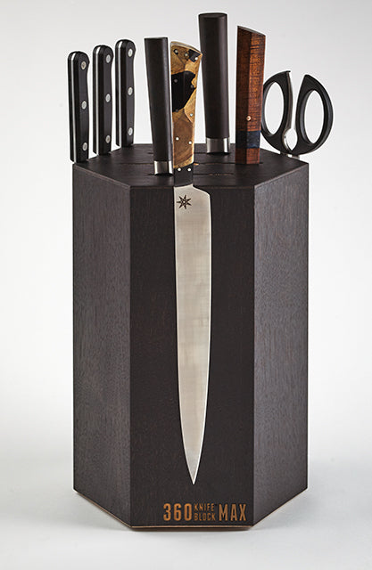 360 Knife Block - (Ebonized Walnut) Rotating - Magnetic - Best Universal Knife