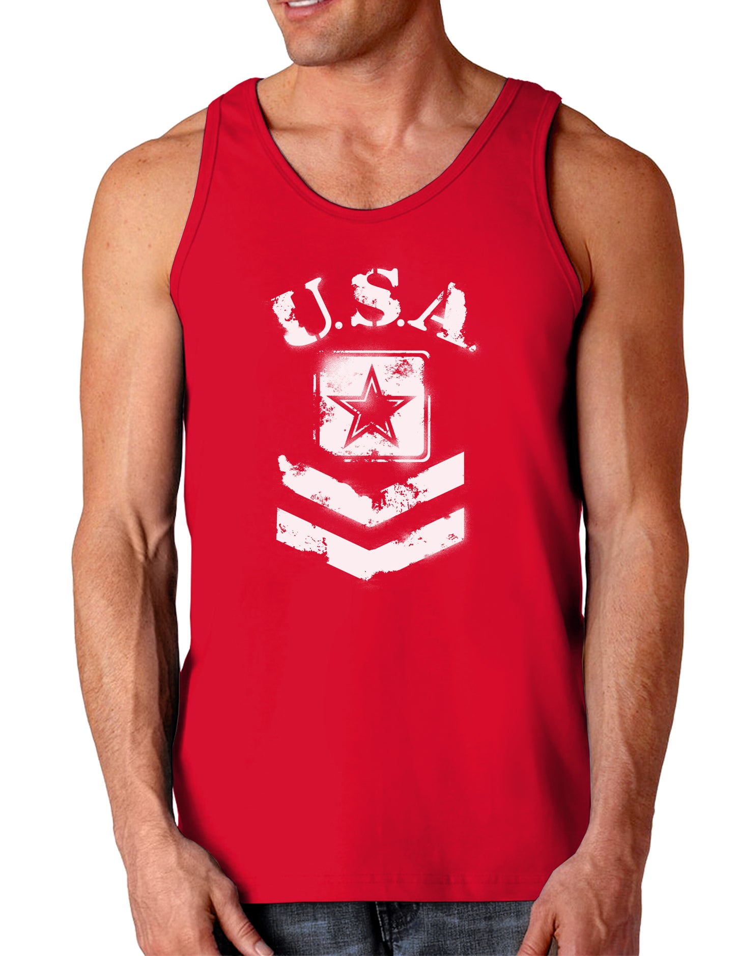 USA Military Army Stencil Logo Dark Loose Tank Top - Davson Sales