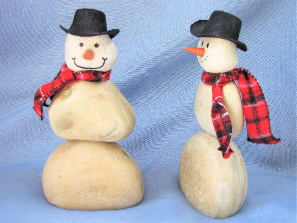 Snowman Made Of Stacked Stone With Black Hat And Plaid Scarf Driftrock Bay Title Snowman Made Of Stacked Stone With Black Hat And Plaid Scarf Driftrock Bay