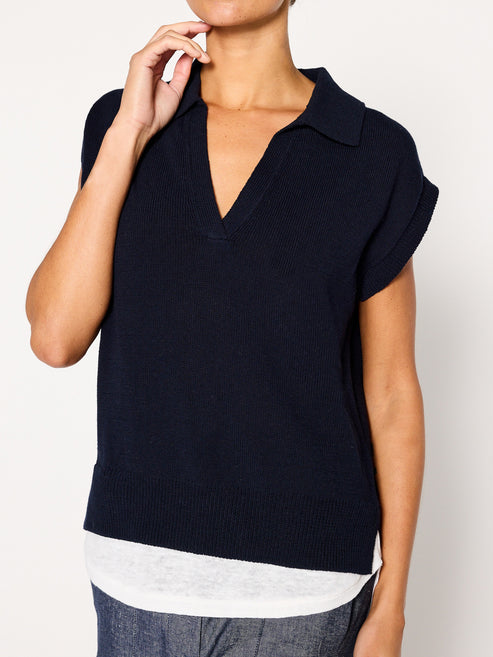 Brochu Walker | Women's V-neck Layered Pullover Sweater in Sail Blue