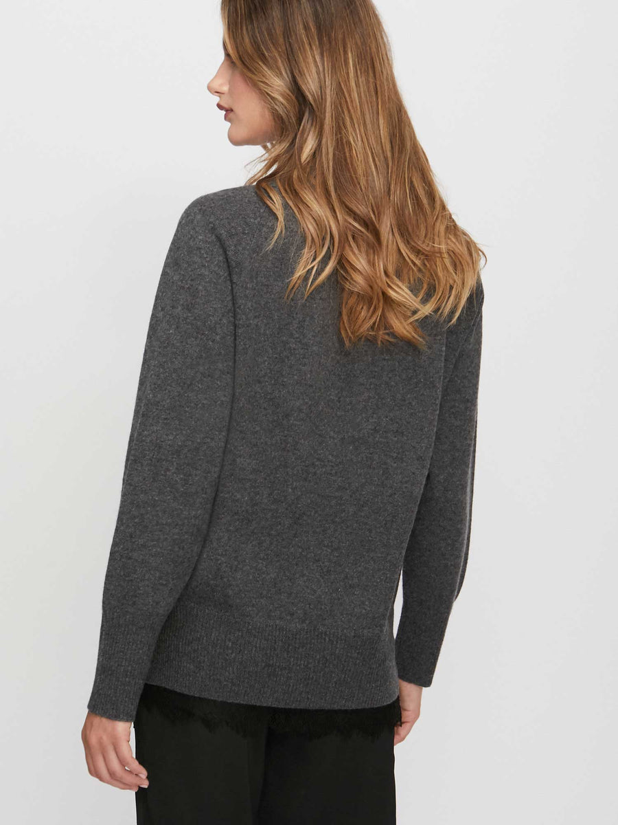Women's Lace Vee Looker Pullover, Charcoal