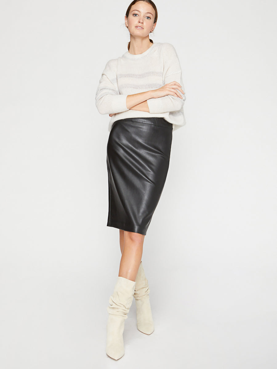Brochu Walker | Women's Drew Vegan Leather Skirt in Black Onyx